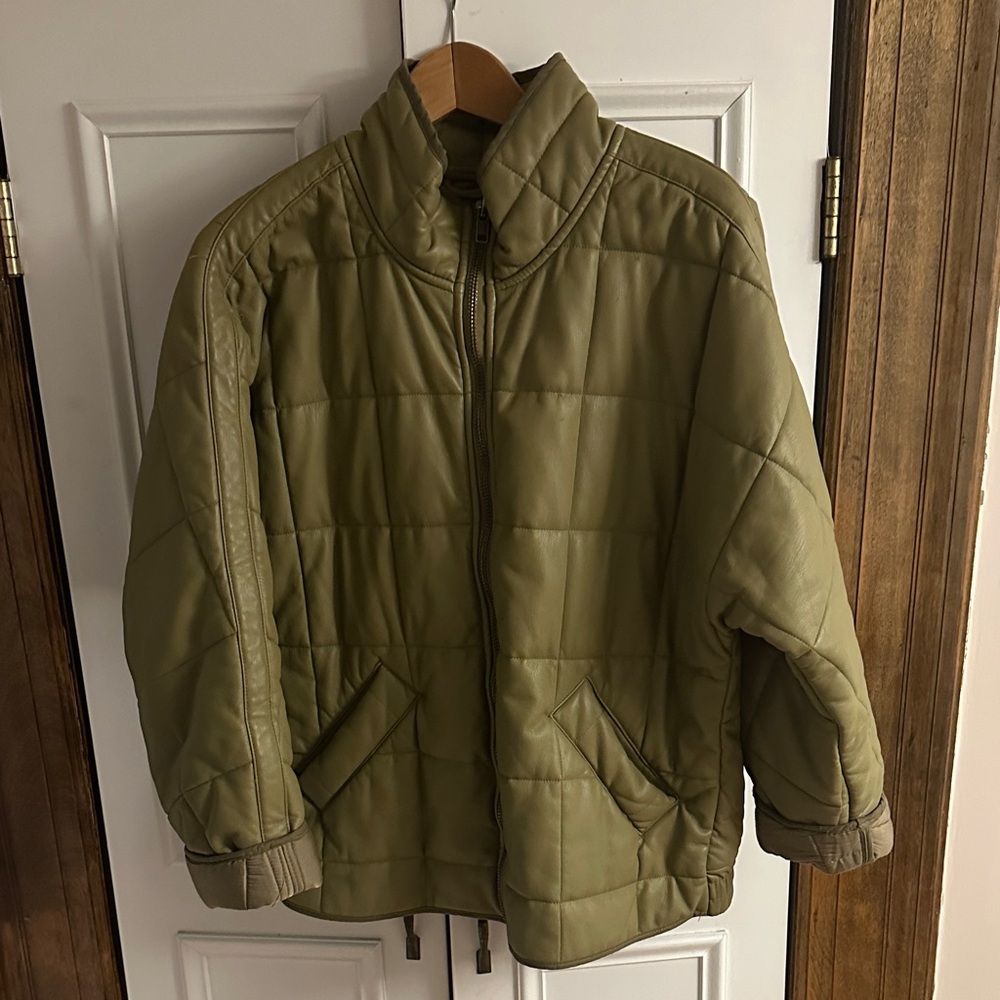 We The Free Khaki Vegan Leather Dolman Quilted Jacket